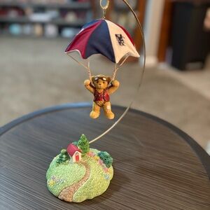 Enesco Parachuting Bear, Rusty, with Red, Blue, and White Parachute
